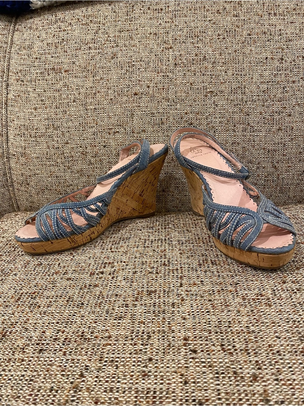 Rebecca Taylor Denim Blue Cork Wedge Sandals